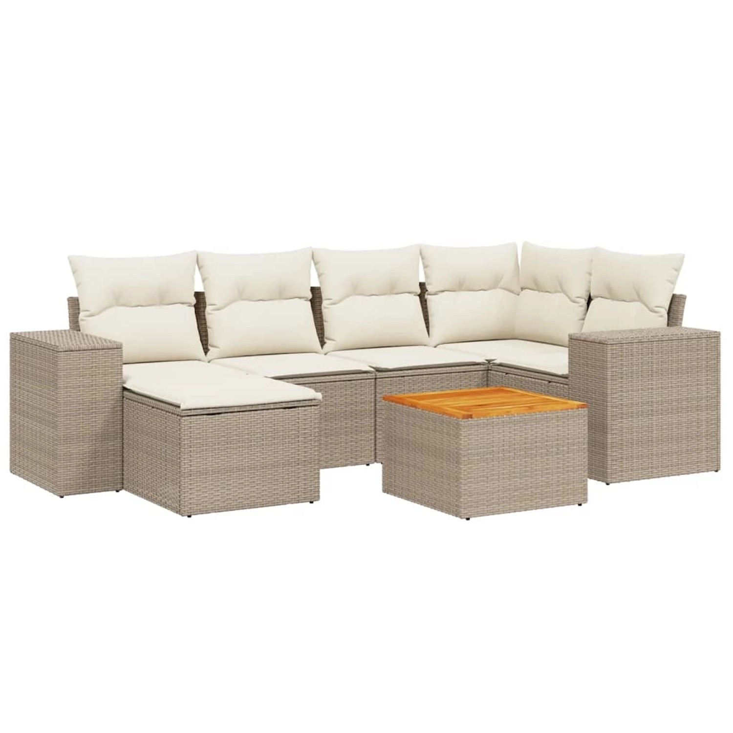 vidaXL 7-Tlg Garten-Sofagarnitur mit Kissen Beige Poly Rattan 3225547