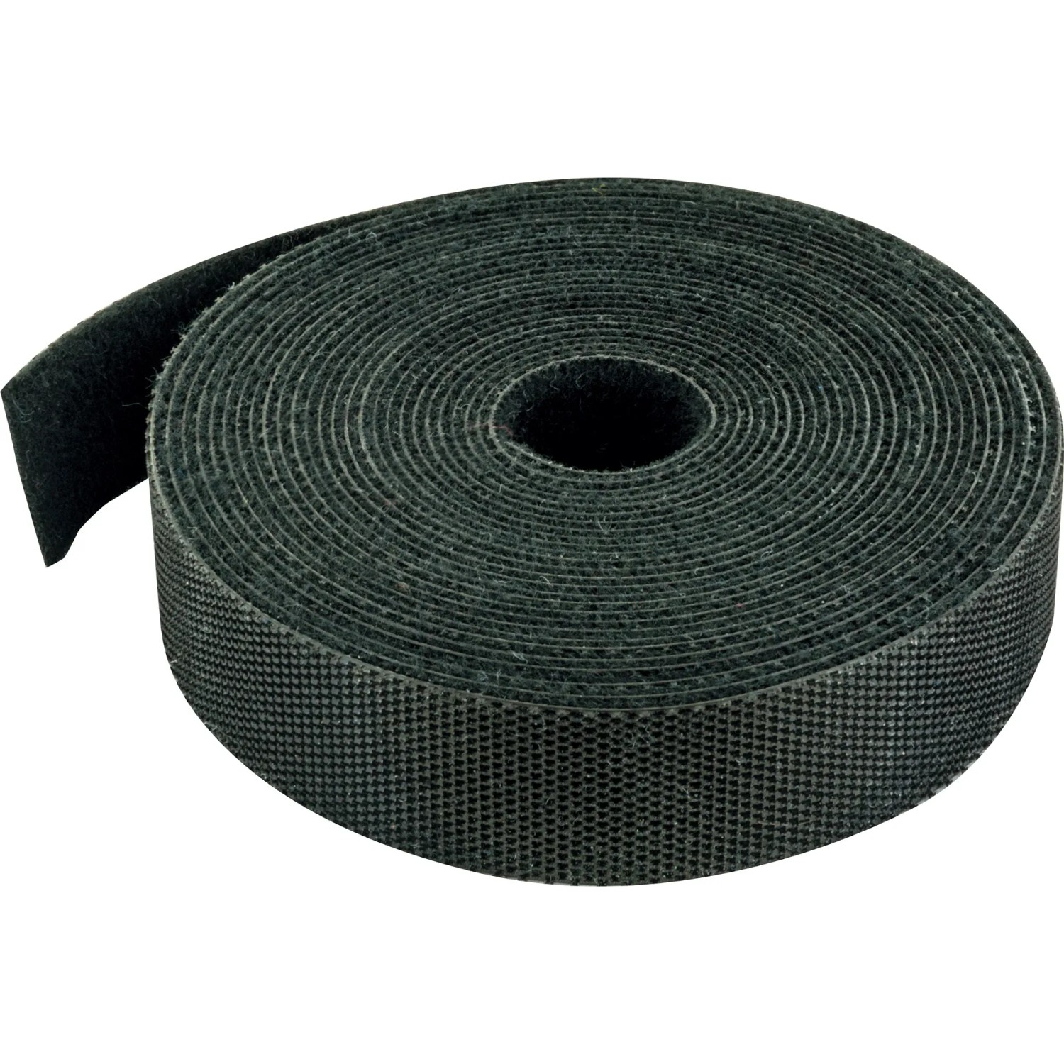 Schwaiger Klettbandrolle in Schwarz, aufgerollt. Ideal zur Kabelorganisation im Bereich Computer & Multimedia.