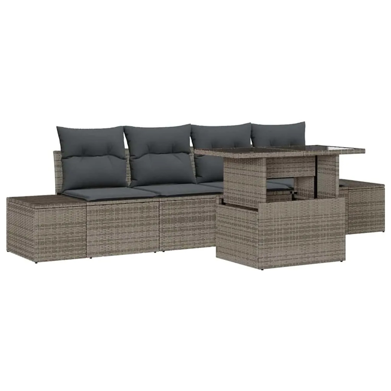 vidaXL Garten-Sofa-Set mit Kissen mit Speicher 5-Tlg Grau 3357822