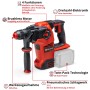 Einhell Akku-Bohrhammer TP-HD 36/30: Roter Bohrhammer mit Zusatzhandgriff und SDS-Plus Aufnahme.