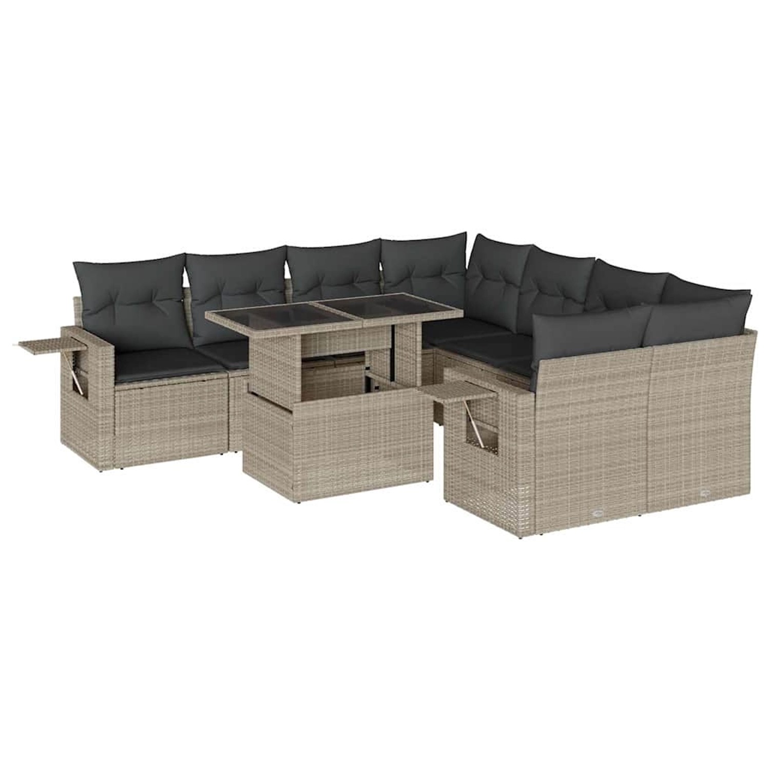 vidaXL 9-Tlg Garten-Sofagarnitur mit Kissen Hellgrau Poly Rattan 3267802 günstig online kaufen