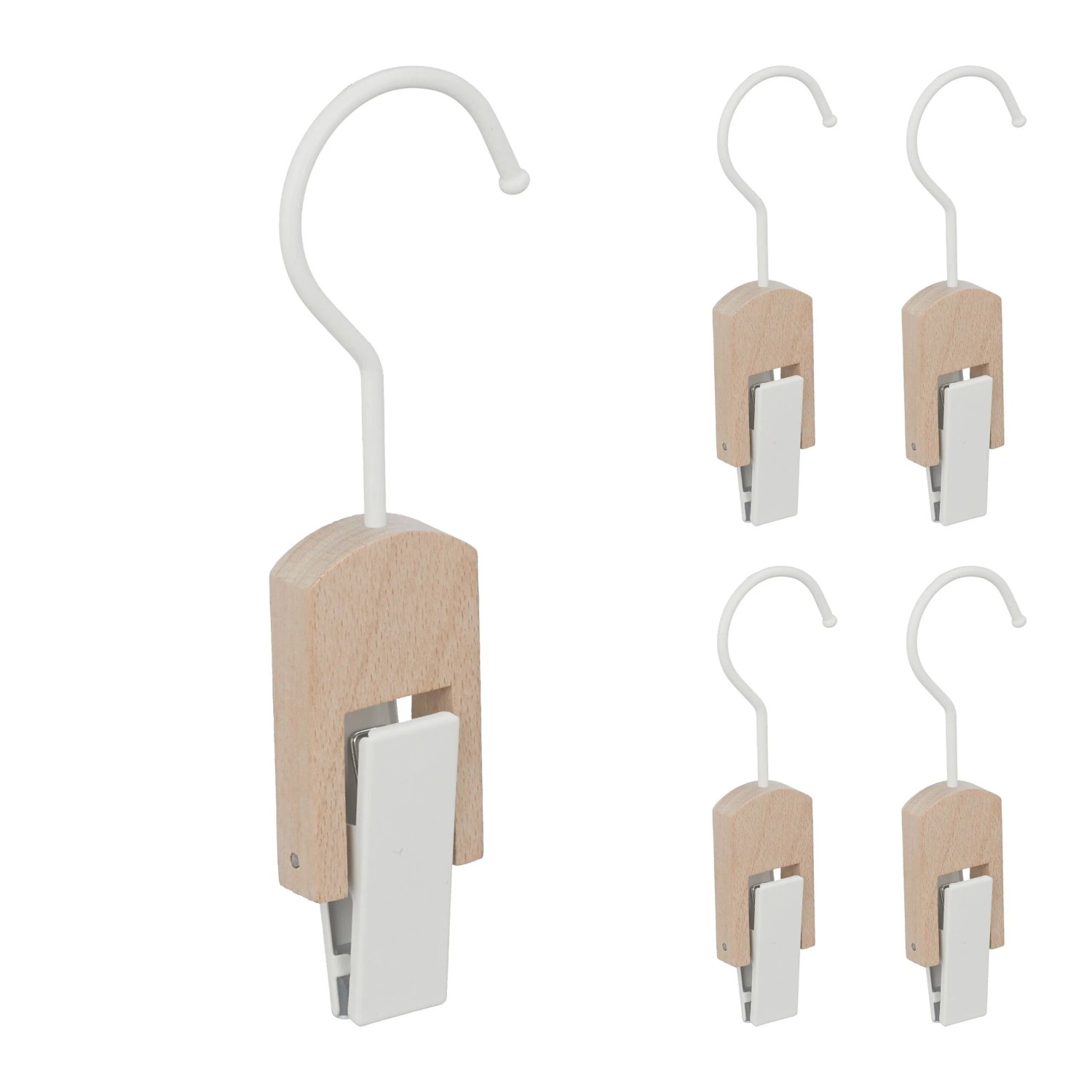 Relaxdays Stiefelhaken 5er Set Eisen Holz Weiß Natur Gummiert 19 cm x 6 cm x 3 cm 50 g