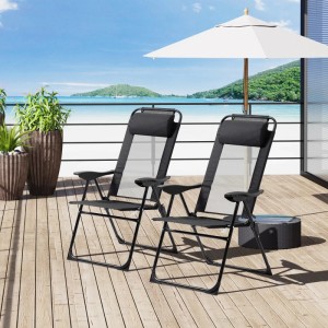 2er-Set schwarze Outsunny Klappstühle aus Stahl und Oxford-Gewebe mit verstellbarer Rückenlehne.