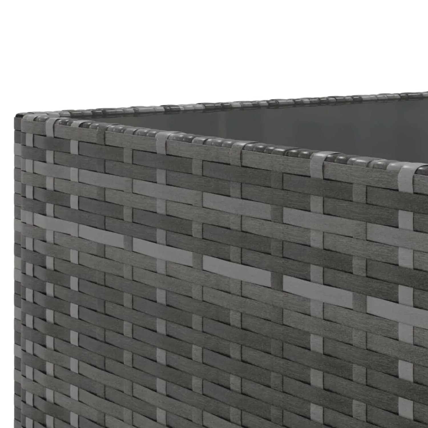 Detailansicht der grauen Poly Rattan Garten-Sofagarnitur von vidaXL, Modell 124.