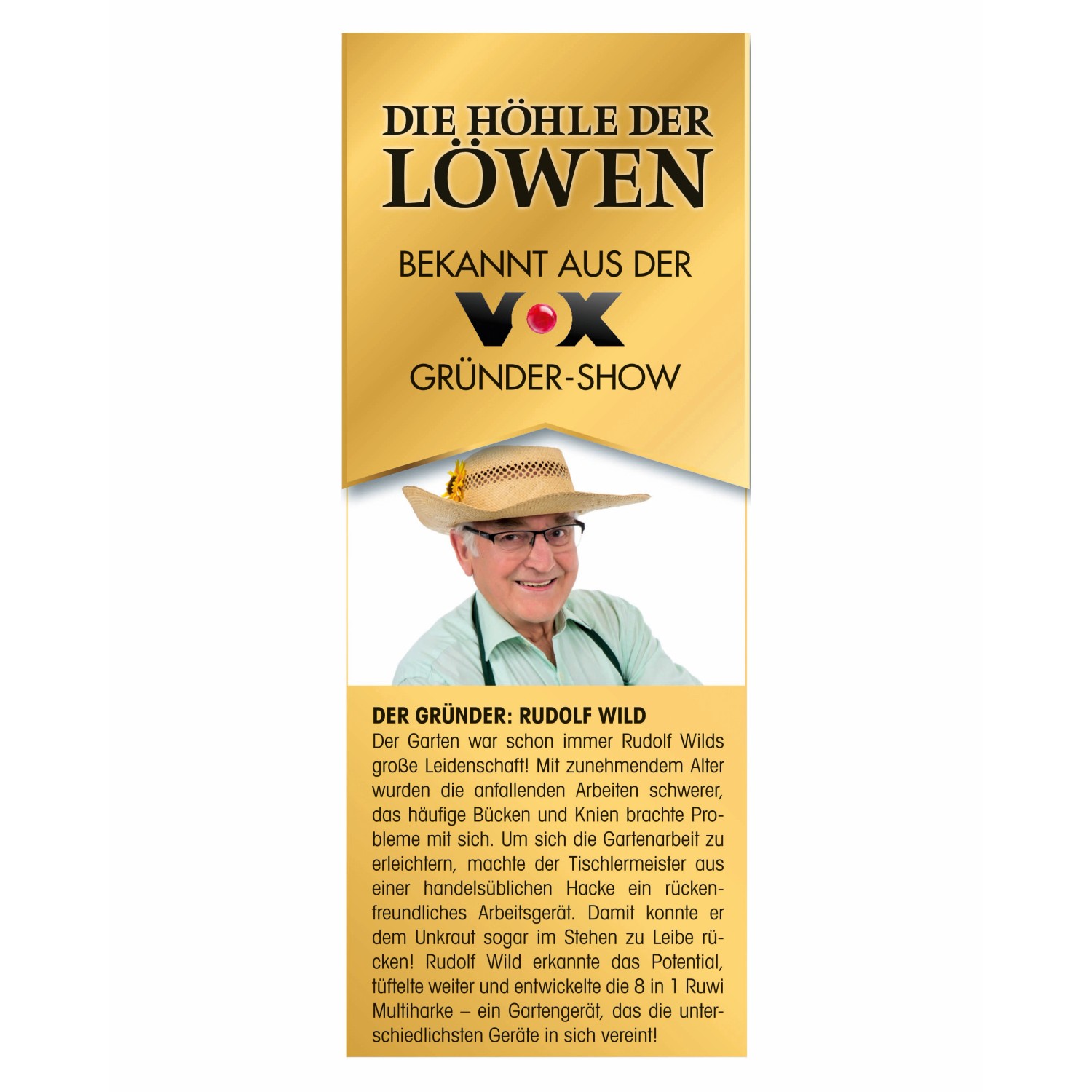 Produktbild der Ruwi Multi-Harke 8in1 aus Edelstahl, bekannt aus „Die Höhle der Löwen“.