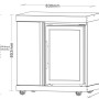 Skizze des MyOutdoorKitchen Moduls mit Kühlschrank und Aufbewahrungsschrank (Edelstahl).