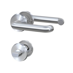 Edelstahl Rosetten-Garnitur mit U-Form Drücker und WC/Bad-Verriegelung.