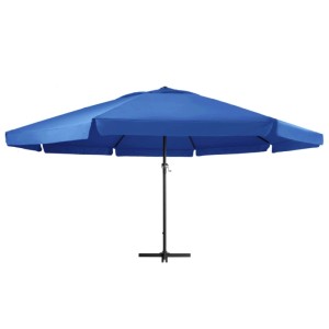 Azurblauer furnicato Sonnenschirm 500 cm mit Aluminium-Mast für Balkon & Garten.