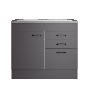 OPTIFIT Spülenunterschrank Kiel420 in Anthrazit mit Schubkästen und Einbauspüle.
