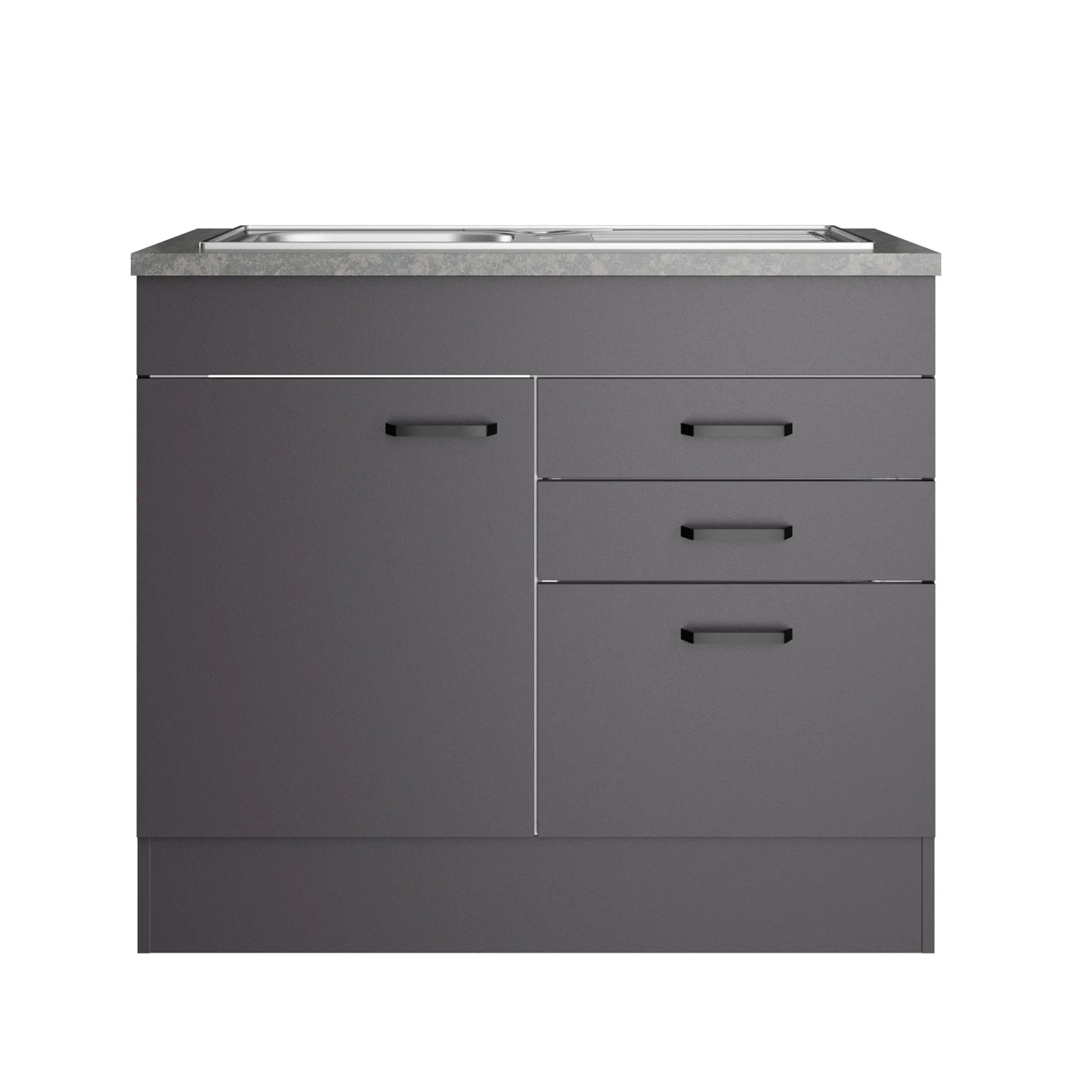 OPTIFIT Spülenunterschrank Kiel420 100 x 88 x 60cm Anthrazit mit Schubkästen