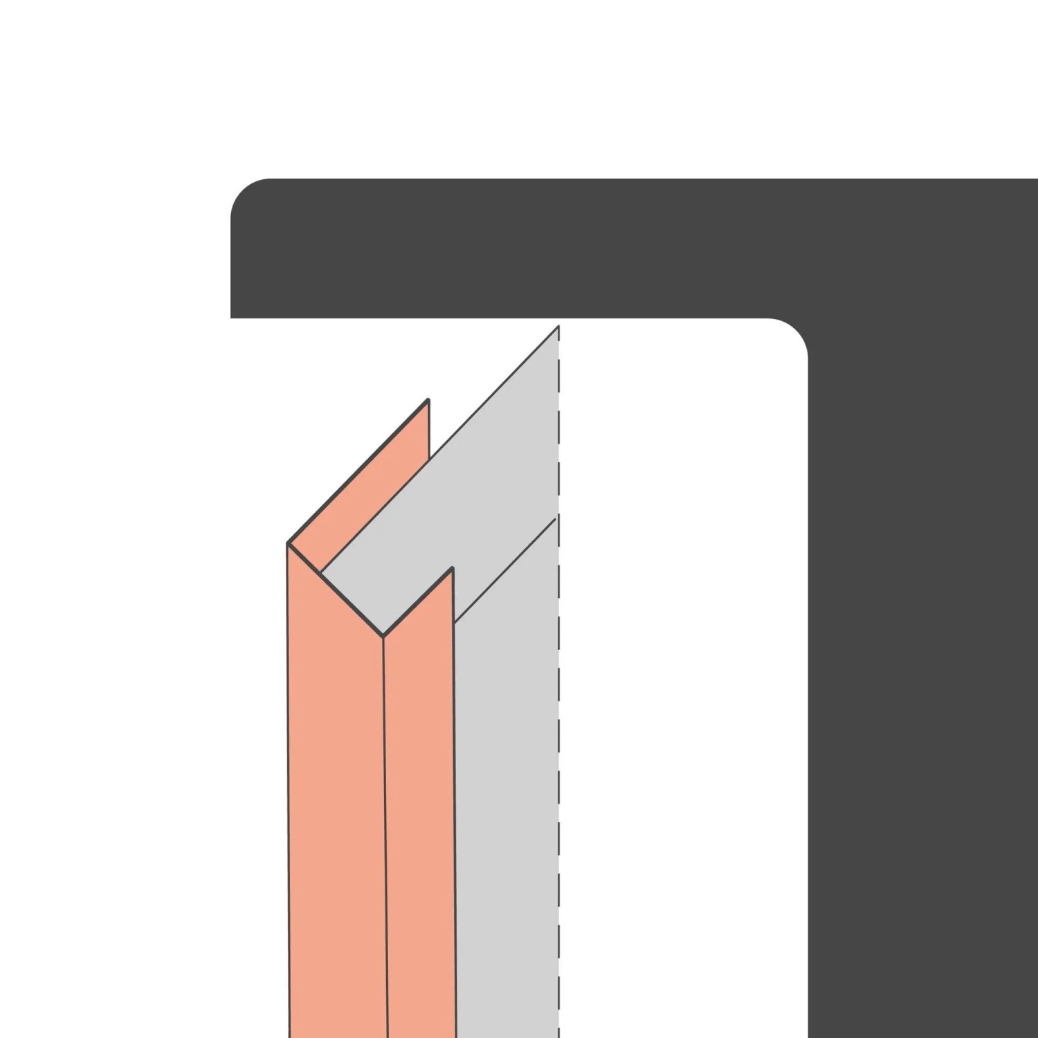 Weißes Protektor Einfassprofil aus PVC für 12,5mm Gipskartonplatten, Detailansicht.