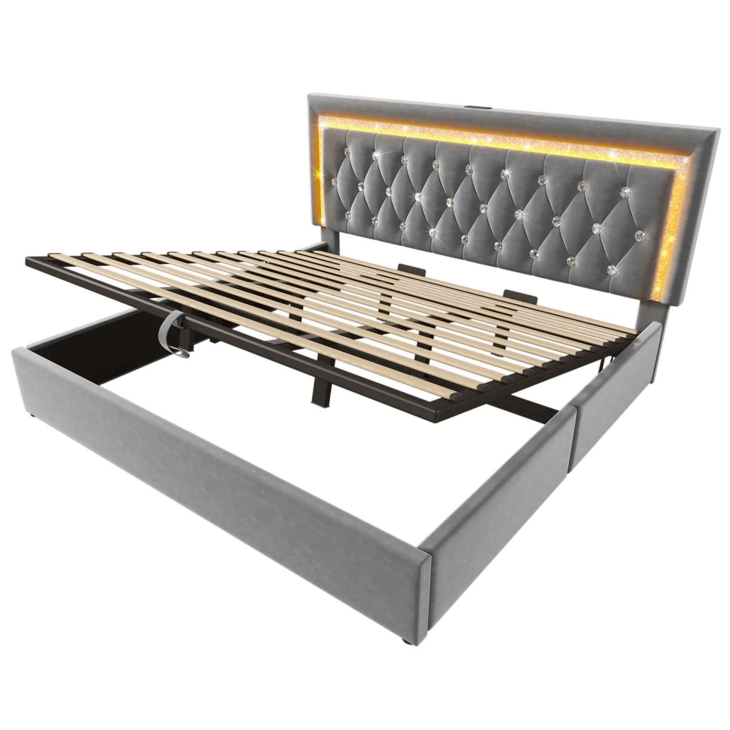 okwish Polsterbett 180x200cm mit LED USB Type C Jugendzimmer Grau ohne Matratze