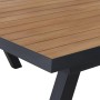 Detailansicht des rechteckigen Siena Garden Gartentischs Tirana aus Teakholz mit schwarzem Aluminiumgestell.