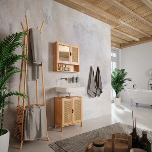 Vicco Waschbeckenunterschrank Liora aus Bambus, 48x60 cm, im Badezimmer.