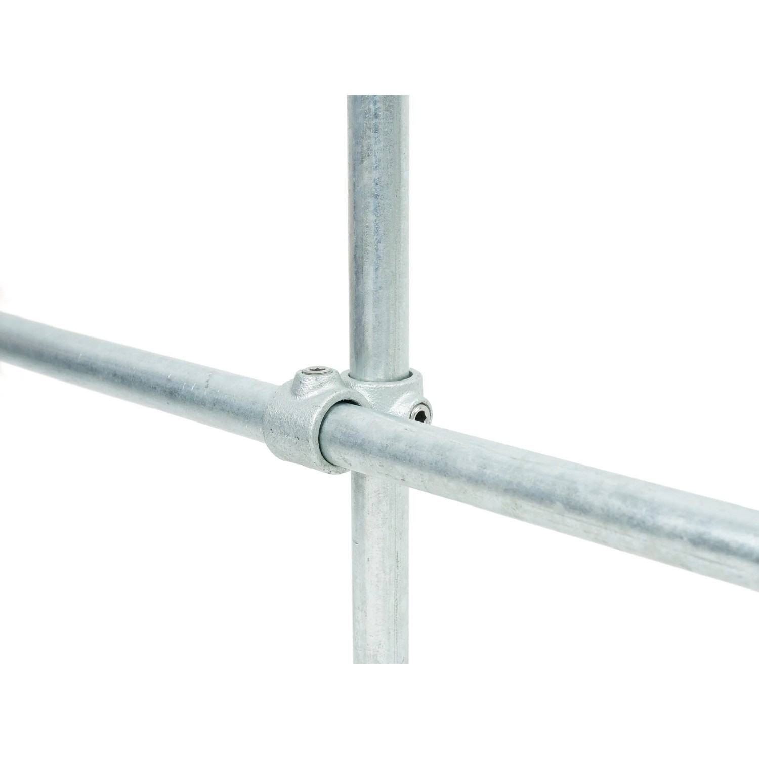 Kreuzstück, 90°, silber verzinkt, für Stahlrohre (Ø 2,7 cm) zum Möbelbau.