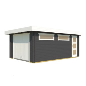 Lasita Garage Canberra Set mit Schwingtor, carbongrau, mit Fenster und Tür.