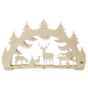 Saico 3D-LED Lichterbogen Waldlichtung mit Hirschen, Tannen und 7 Lichtern als Weihnachtsdekoration.