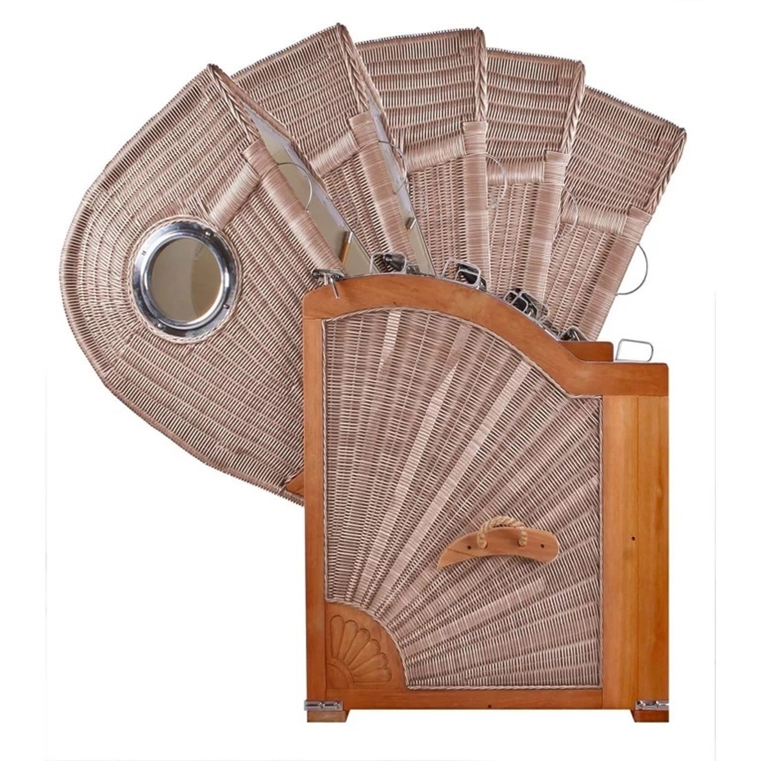 GarWoh Strandkorb Rantum Teak mit PE-Geflecht, mehrfach verstellbarer Oberkorb.