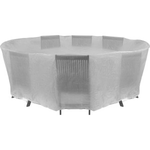 Transparente Schutzhülle Premium für runde Gartentischgruppe, 95x320 cm, schützt vor Wind und Wetter.