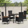 Schwarze 5-tlg. vidaXL Garten Essgruppe aus Polyrattan mit Tisch und Stühlen mit Kissen.
