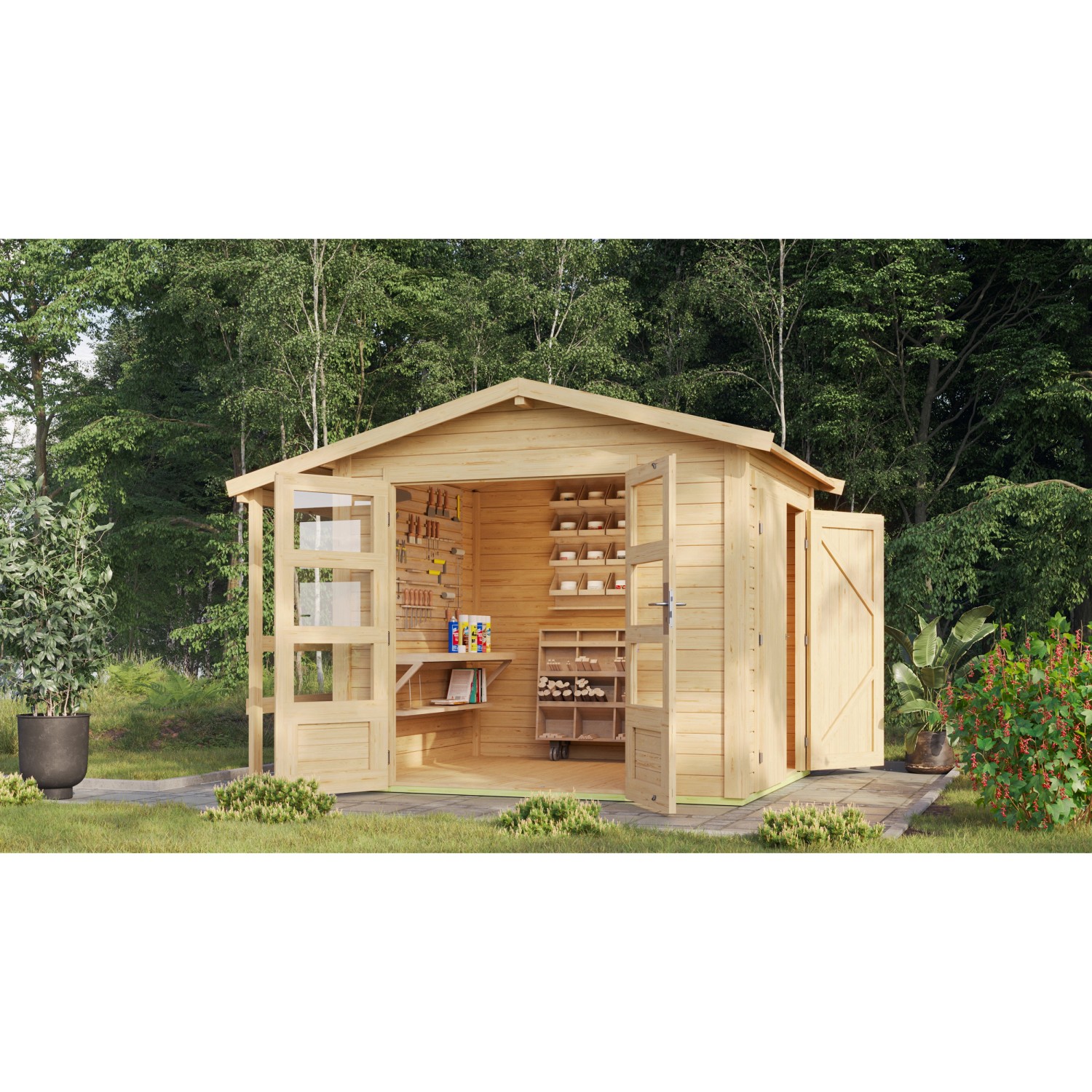 Karibu Gartenhaus/Gerätehaus Flexi 28 mm Satteldach Naturbelassen 4,87 m²