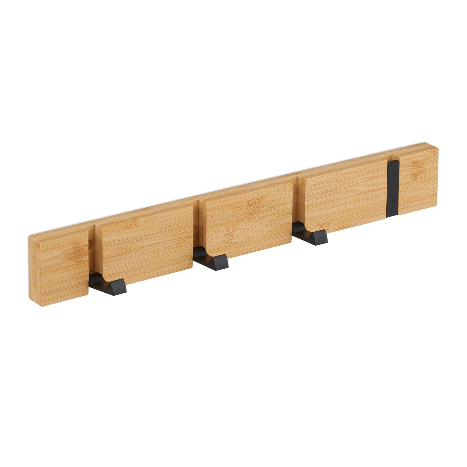 Relaxdays Garderobenleiste Bambus Aluminium Natur Schwarz Klappbar 5,5 cm x 40 cm x 5 cm 250 g