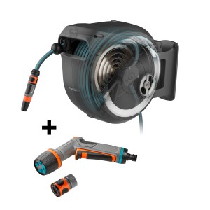 Gardena Wand-Schlauchbox XL mit 35m Schlauch, Comfort Spritze und Zubehör für die Gartenbewässerung.