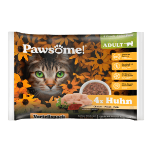 Pawsome Katzen-Nassfutter Adult Huhn, 4er Pack. Artgerechtes Futter mit Huhn und leckerer Sauce.