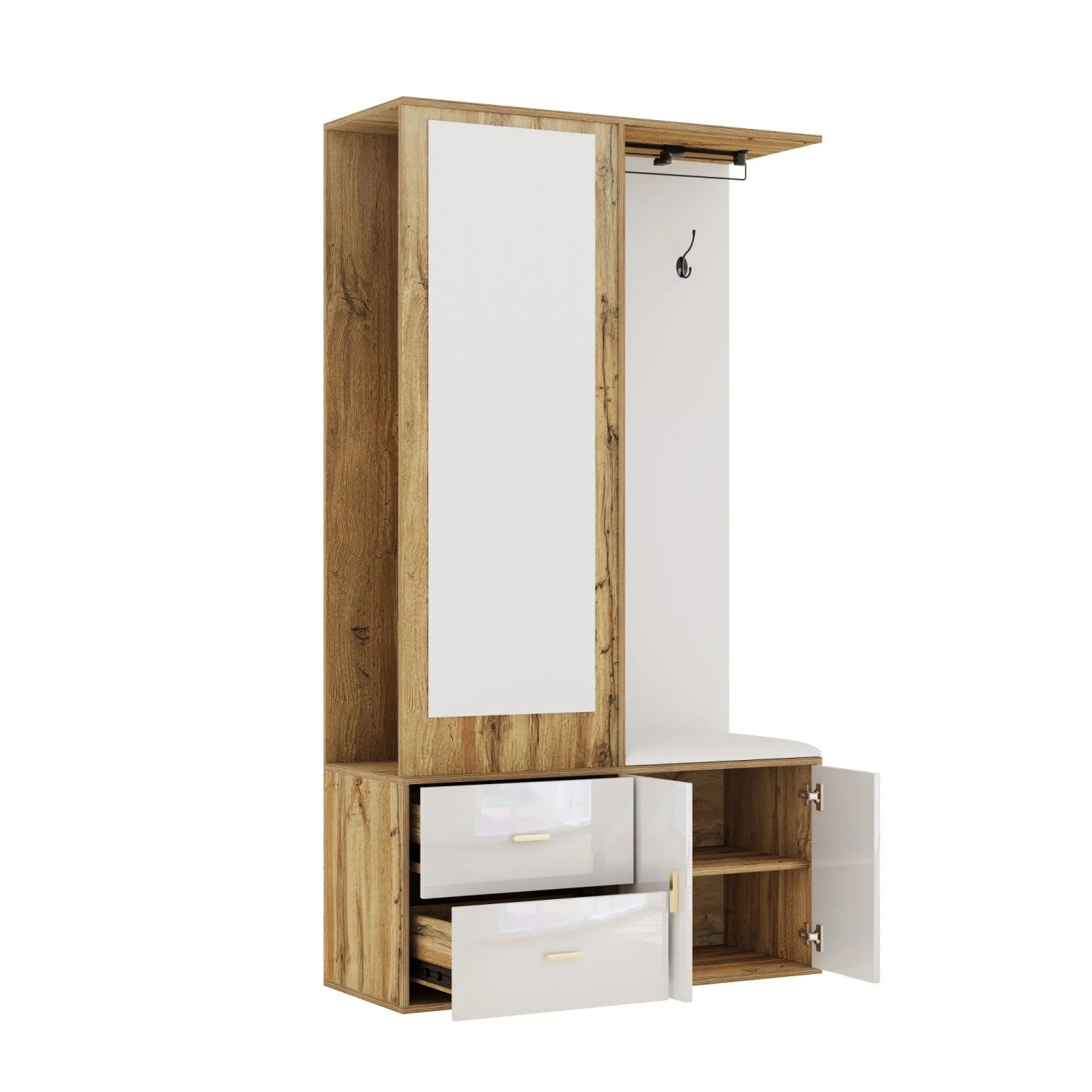Okwish Kleiderschrank Set Mit Spiegel Schuhbank Haken Flur 100x38x180cm Weiß