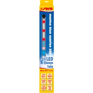 Sera Aquarium LED-Leuchte Marine Blue Sunrise 360, blaue LED Röhre in gelber Verpackung.