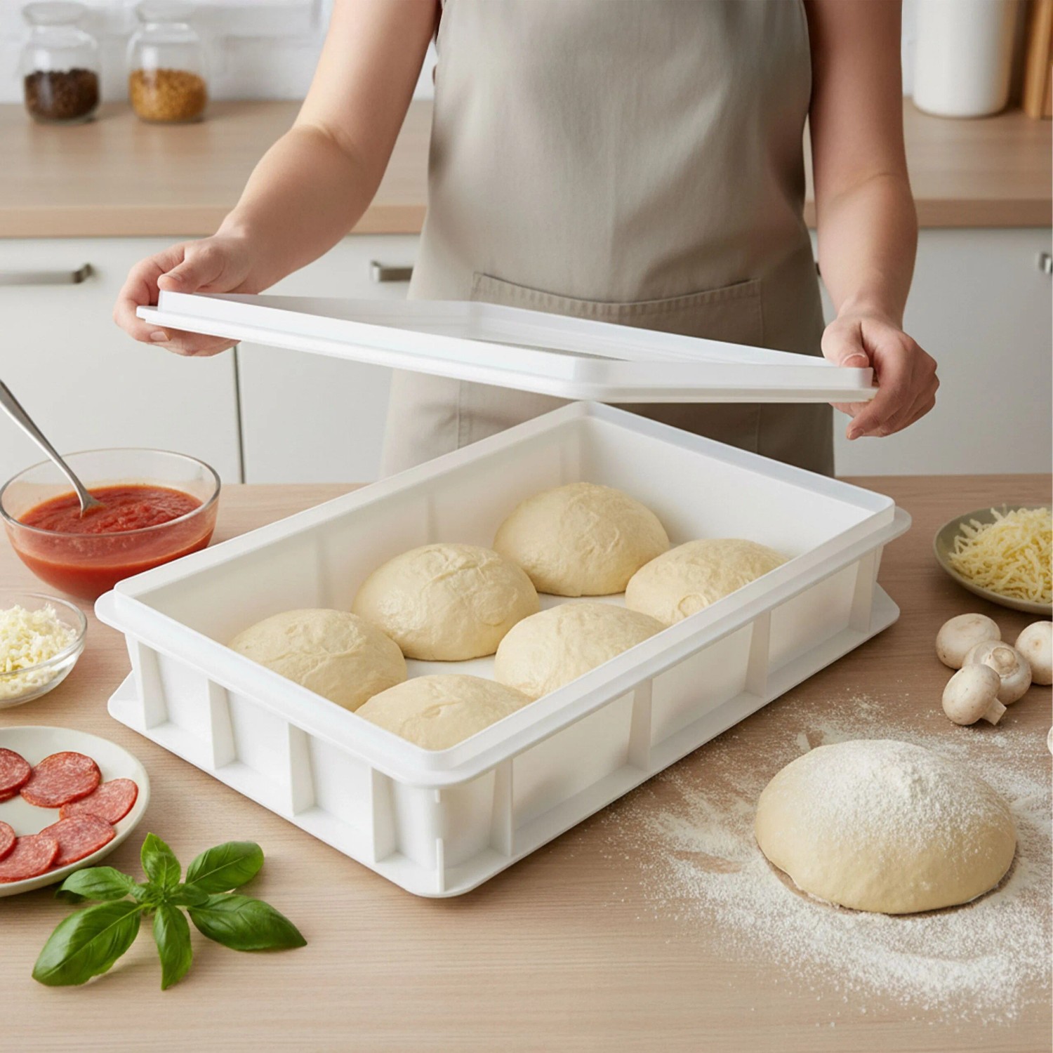 Relaxdays Pizzaballenbox 2er Set Kunststoff Weiß Mit Deckel Stapelbar Gefriergeeignet 7 cm x 40 cm x 30 cm je 1,1 kg_2