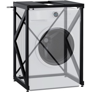 Schwarzes DELUKE Stapelgestell für Waschmaschine/Trockner, Stahl, bis 300 kg Tragkraft.