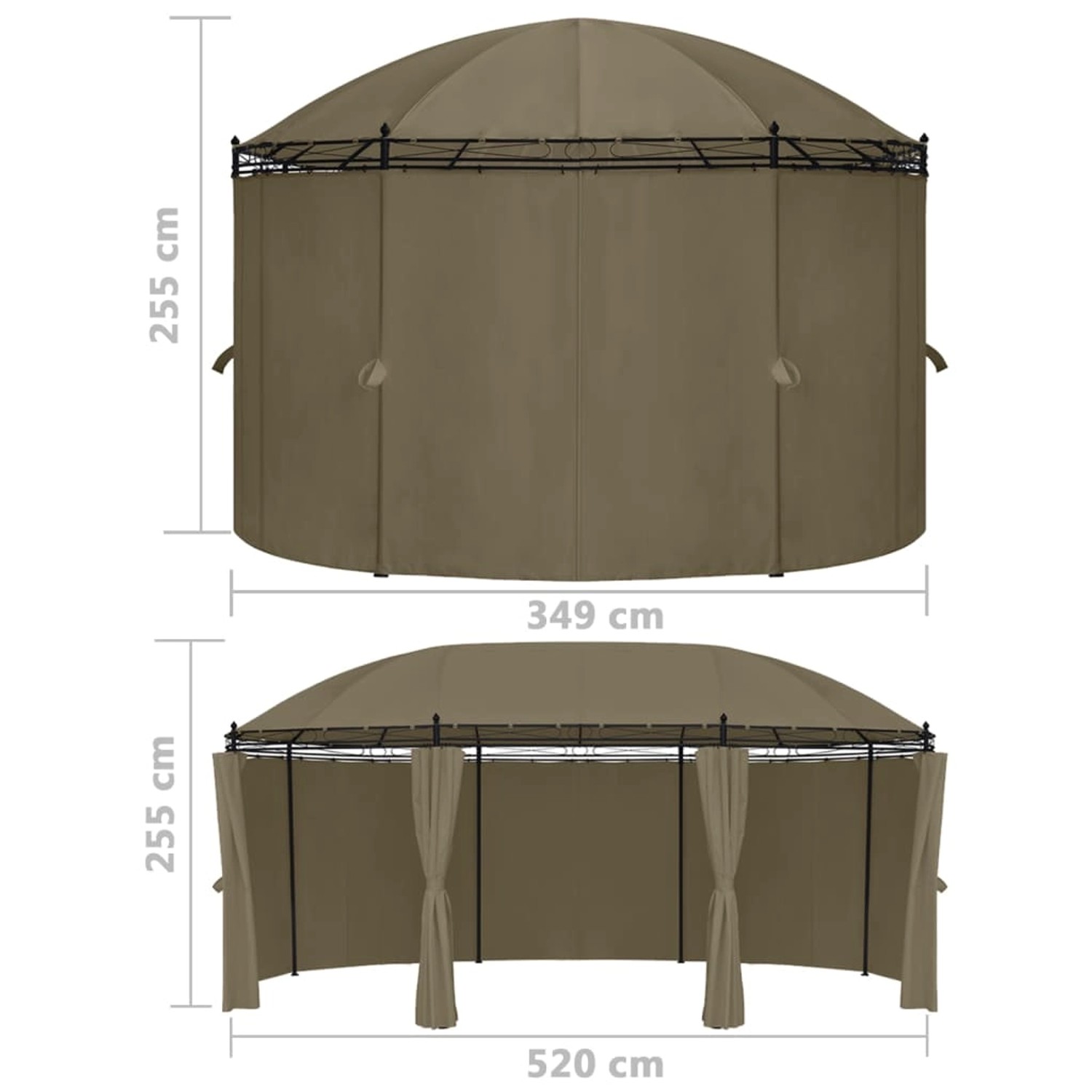 vidaXL Pavillon mit Vorhängen, 520x349x255 cm, taupe. Ideal für Garten, Terrasse und Outdoor-Events.