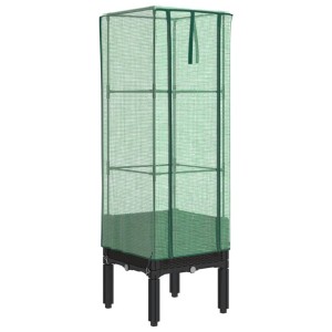 Schwarzes vidaXL Hochbeet mit Gewächshaus-Aufsatz, Rattan-Optik, 40x40x140 cm.