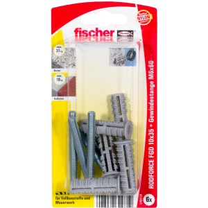 Fischer Rodforce FGD 10 M6 Dübel mit Gewindestangen, 6 Stück, für Vollbaustoffe.