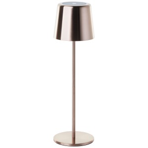 Moderne Brilliant Akku-Tischleuchte Xaana in hellem Kupfer, dimmbar und für Innen- & Außenbereich geeignet.