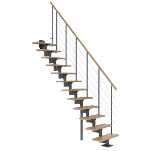 Dolle Mittelholmtreppe Boston, gerade, Eiche/Metall anthrazit, mit Geländer.