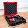 Offener Einhell E-Box Werkzeugkoffer (33x35cm) mit Werkzeugen und Schaumstoff-Innenfutter.