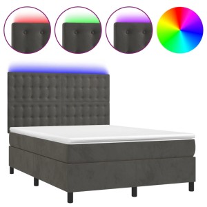 Dunkelgraues vidaXL Boxspringbett mit LED, Matratze und Samtbezug, 140x190 cm.