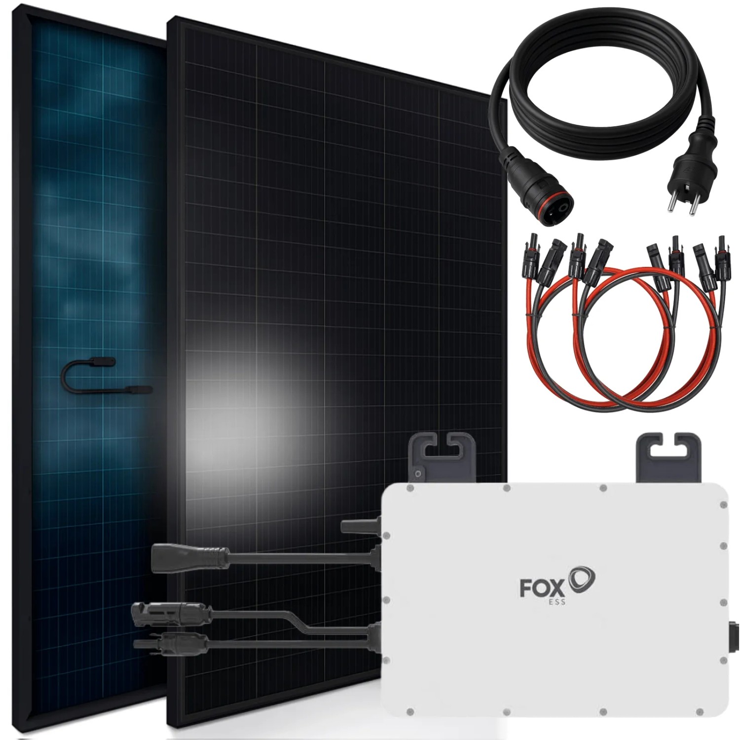 SUNNIVA Balkonkraftwerk 920 W mit Fox ESS 800 W Wechselrichter inkl.5m Kabel 2x 460 W Solarmodule Bifazial Fullblack Glas-Glas