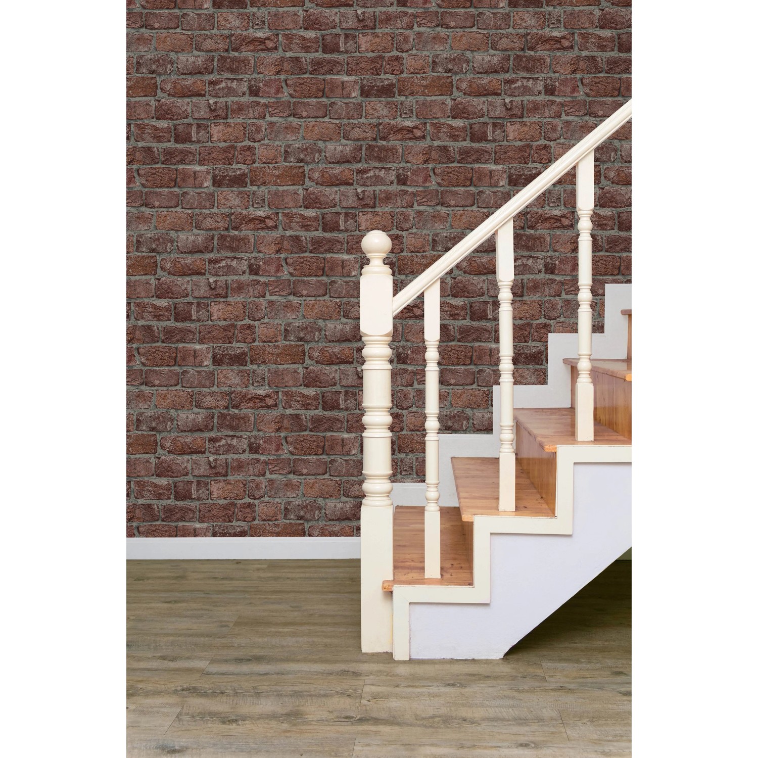 Marburg Vliestapete GZSZ in 3D Steinoptik rot an einer Treppe.