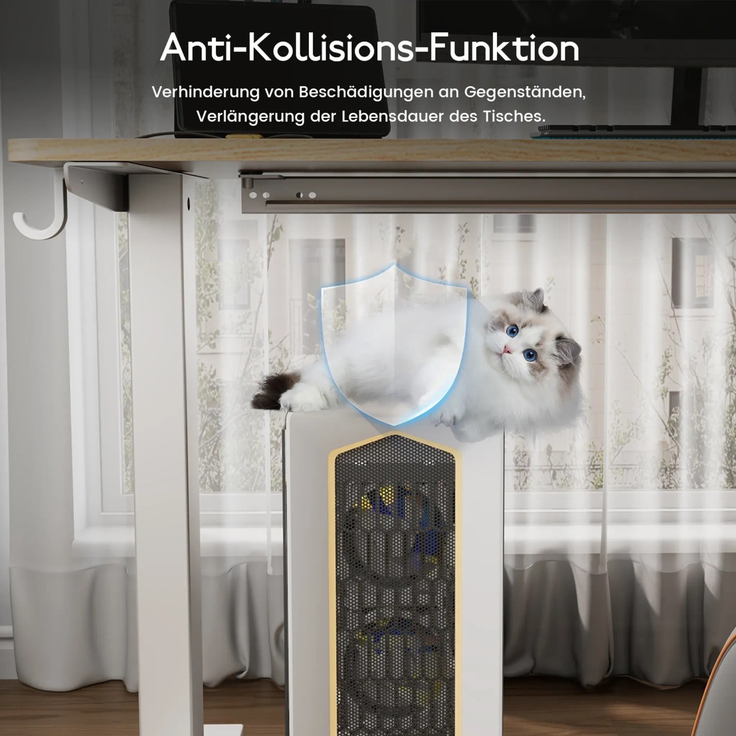 HOMAVO Elektrisch Höhenverstellbarer Schreibtisch 160x80cm mit Memory Funktion Anti Kollisions System Sitzerinnerung Naturholzfarbe_8
