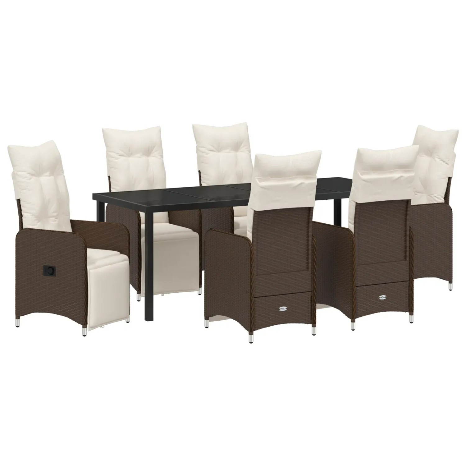 vidaXL 7-Teiliges Garten-Esszimmer-Set mit Kissen in Braun aus Poly Rattan 3379672