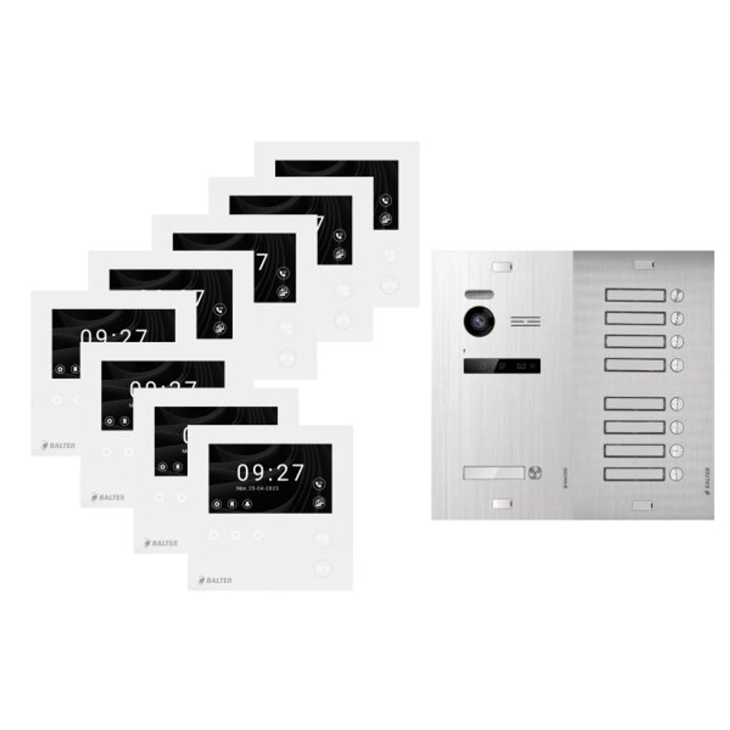 Balter Evo-HD-Mini Video Türsprechanlage Komplettsystem für 9-Familienhaus mit 4,3 Zoll Monitor Silber