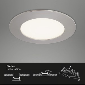 Briloner LED-Einbauleuchte 3er-Set, Nickel matt, Ø 12cm, mit Montagehinweis.