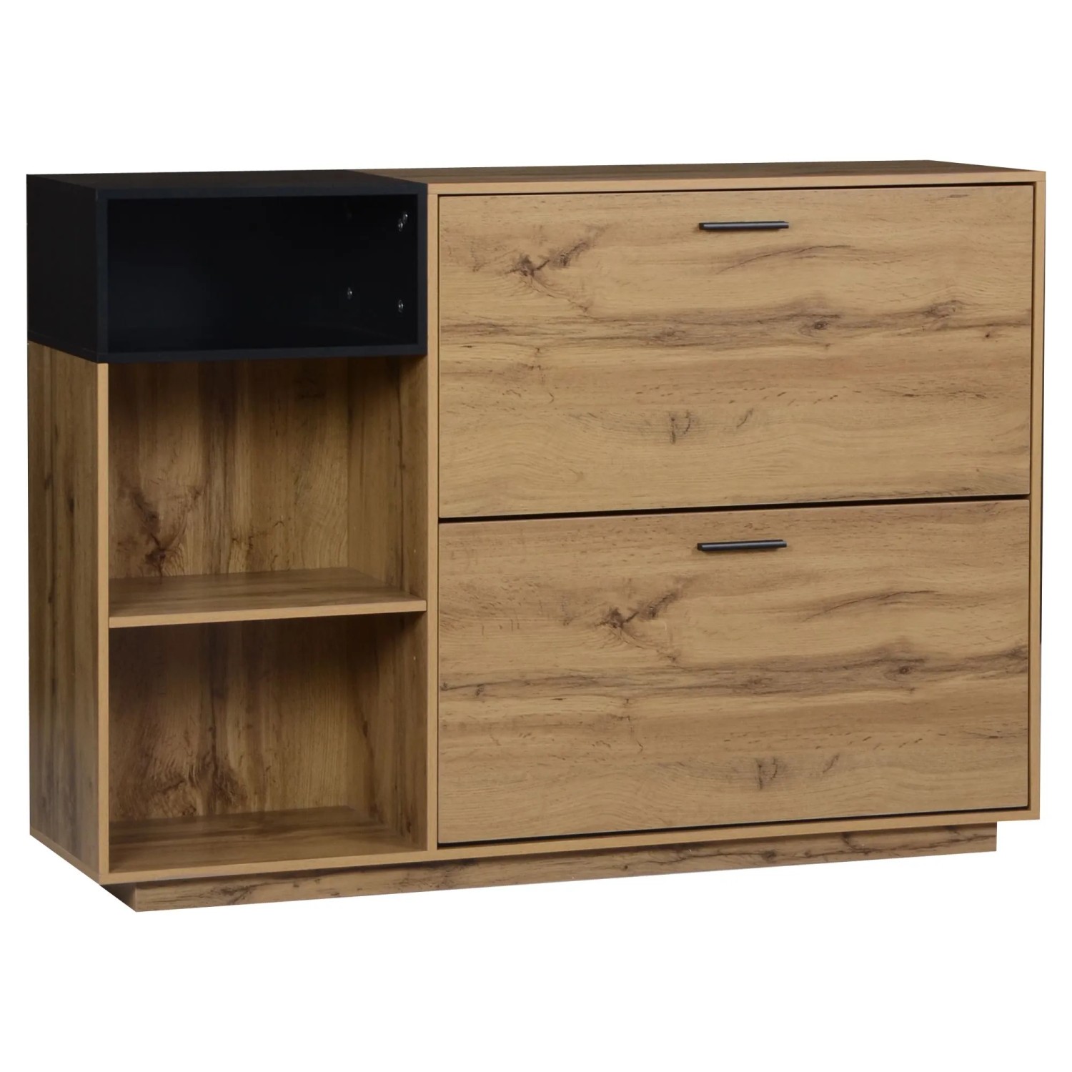Merax Schuhschrank 120x32x84.5 cm Natur Schwarz MDF