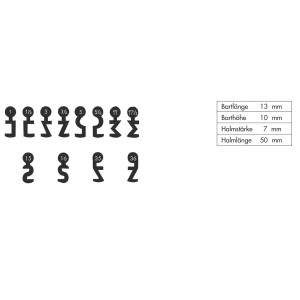 Buntbartschlüssel M 1 1/2 für Türschlösser, verschiedene Varianten dargestellt.