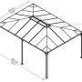 Draufsicht-Skizze des Palram Canopia Martinique Pavillons (3.6x4.9m) in Anthrazit mit Maßen.