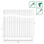 Techn. Zeichnung FN Neuhofer Akustikpaneel Acustico Thermo Fichte. Zeigt Maße, Lamellenstruktur & Montage-Werkzeuge.
