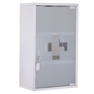 HOMCOM Medizinschrank aus Edelstahl mit Schloss und satiniertem Glas, 30x18x50 cm.
